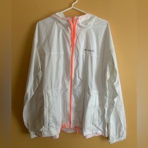 Columbia Hooded Rain Jacket White Neon Pink XL